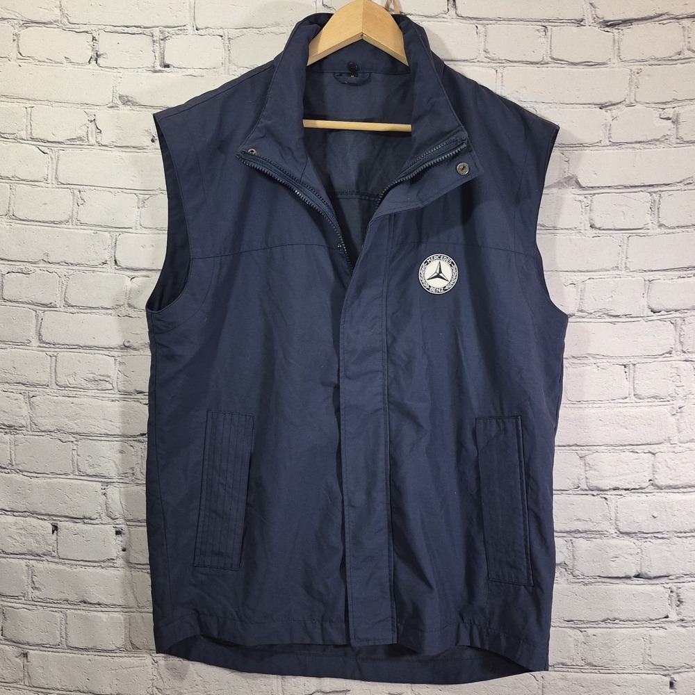 Mercedes Benz Mens Full Zip Nylon Vest size M Navy Blue Hooded